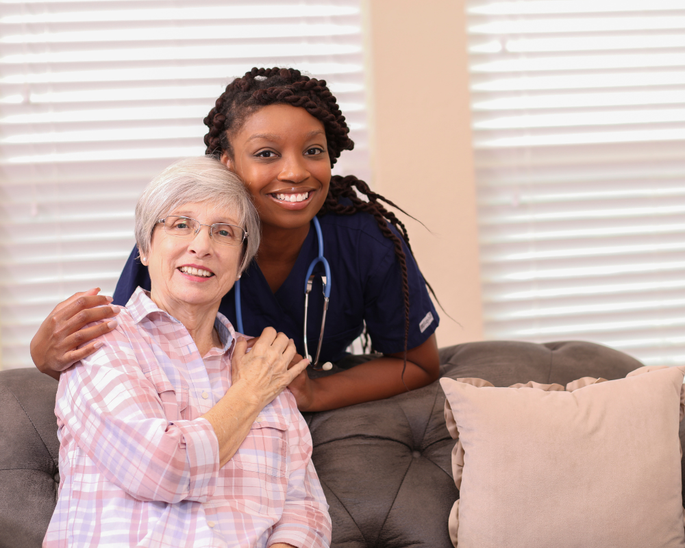 Caregiver offering a comforting embrace